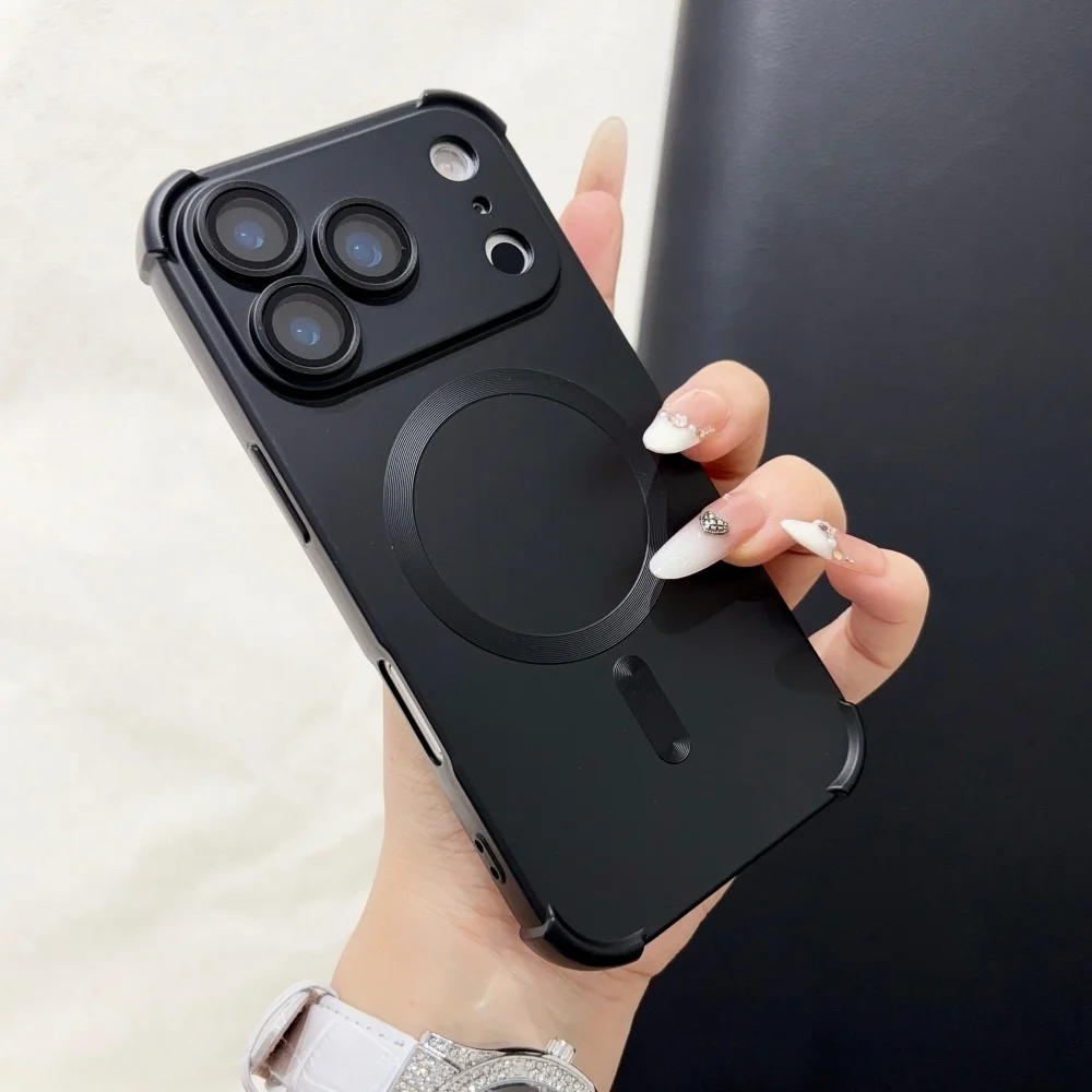 18pro Matte Airbag for Magsafe Magnetic Cases for iPhone 18 Pro Max 17 Pro 16 15 14 13 12 Lens Protection Shockproof Soft Cover