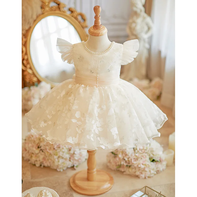 Girls' First Birthday Dress Summer High-End Princess Dress for Baby Girls Host Flower Girl Wedding Light Luxury Fashion Show