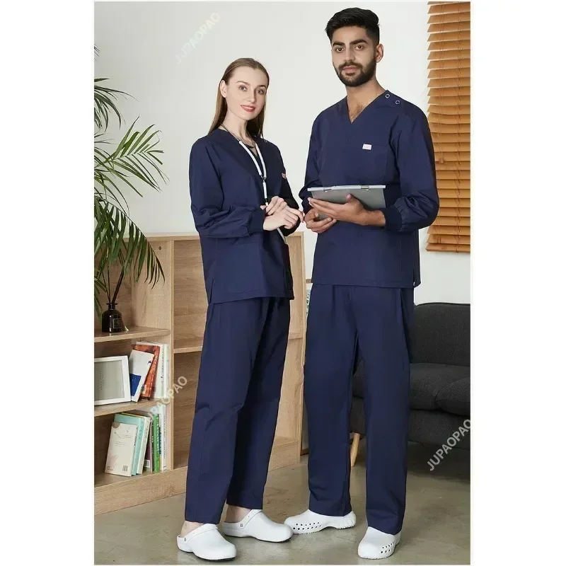 New White Long-sleeved Set Autumn/winter Lab Medical Uniform Top Elastic Pants Wholesale Hospital Doctor Nursing Scrub Clothes