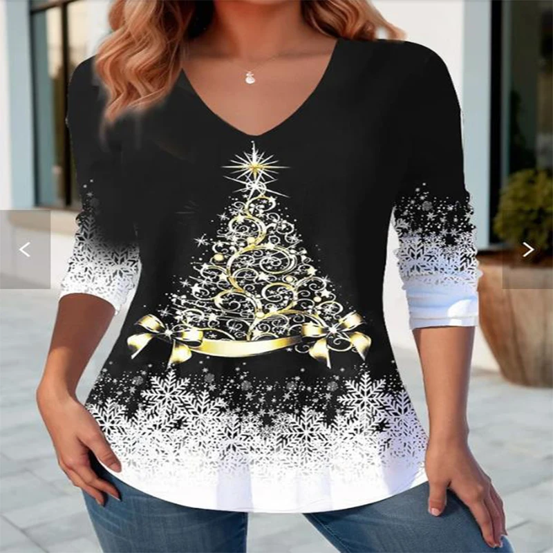 Elegant Ladies Long Sleeve Christmas Tops Women Xmas Fashion Clothing