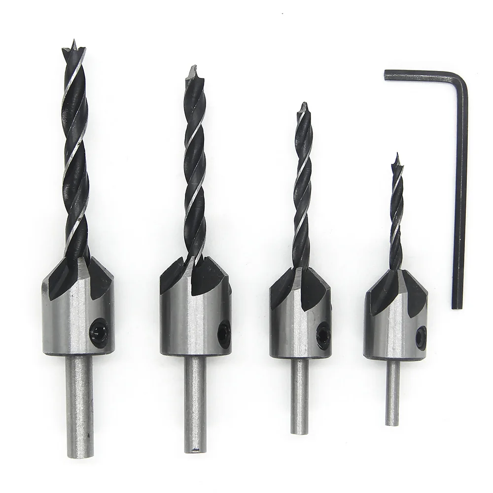 High Speed Steel Countersink Drill Bit Set 3-10mm Counter Sink Bit for Wood Woodworking Carpentry Reamer With Hex Key Wrench