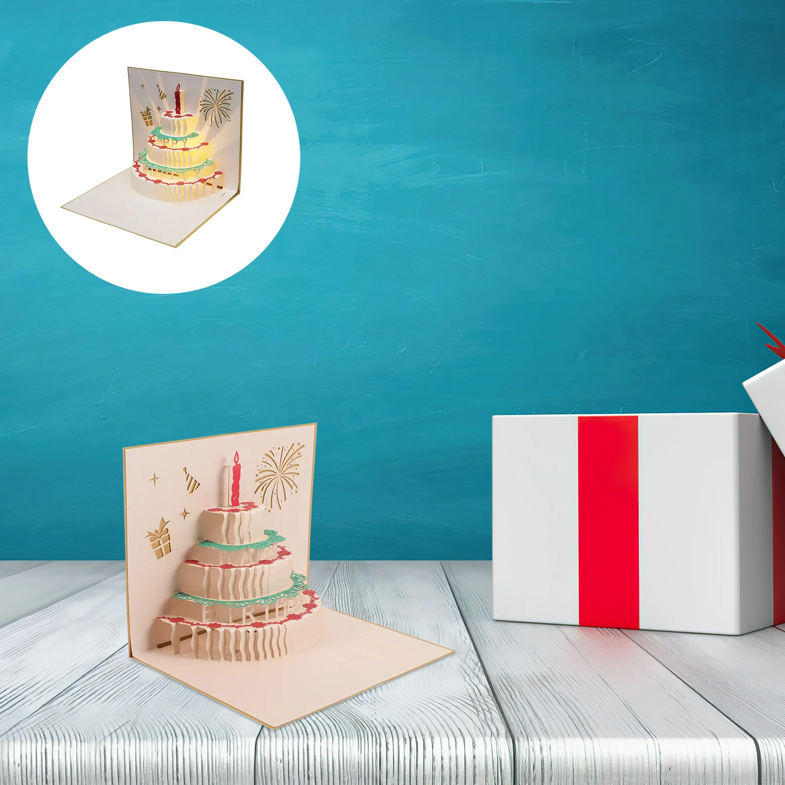 

3D Birthday Cake Music Light Up Greeting Card Stylish Birthday Blessing Card with Stereo Visual Effect Perfect Gift Ideas