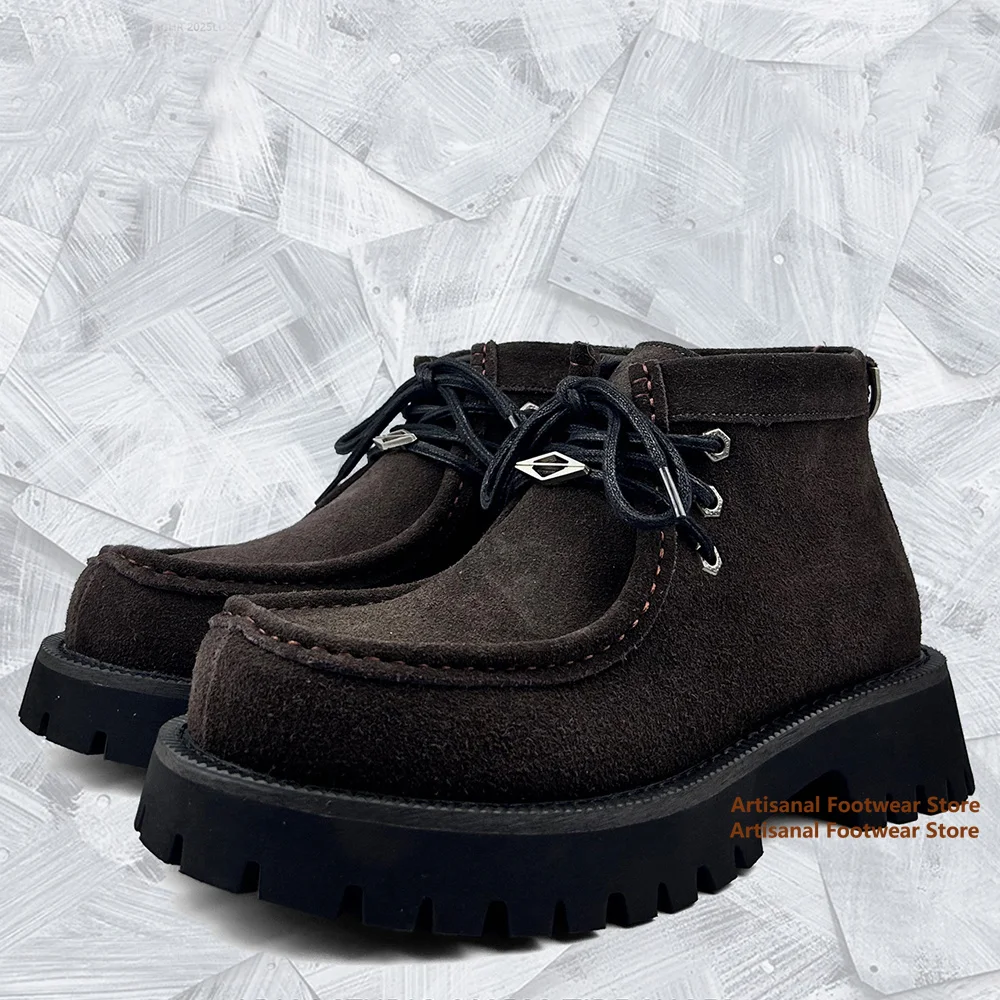 

Thick Soled Men's Boots Retro Classic Height Increasing Motorcycle Boots Outdoor Designer Trendy Handmade Men Boots