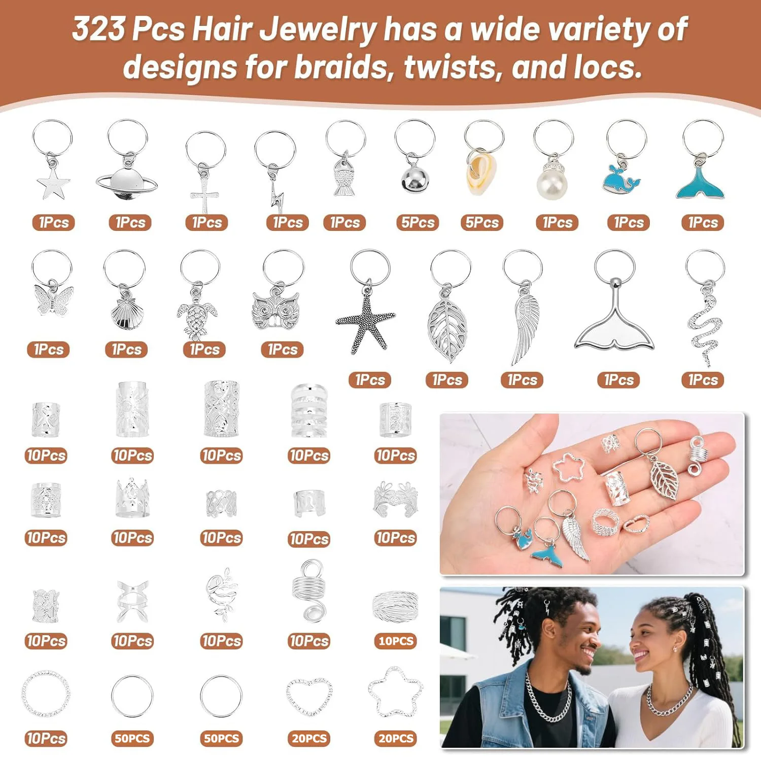 

Fashion 323 Piece New Silver Marine Dreadlock Hair Kit with Starfish Shell Charm in Box for DIY Craft