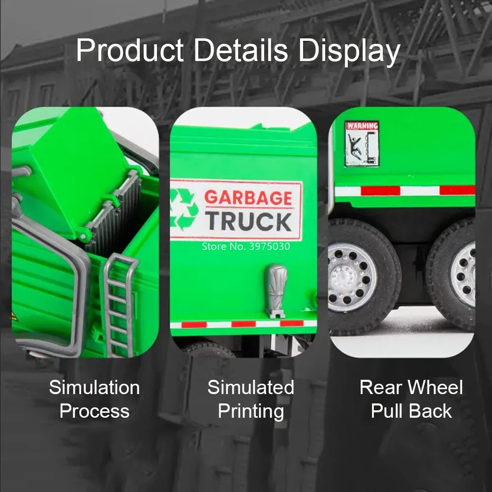 1:32 Garbage Collection Trucks Trailer Cars Models Toy Light Sound Pull Back Miniature Sanitation Engineering Vehicle Kids Gifts