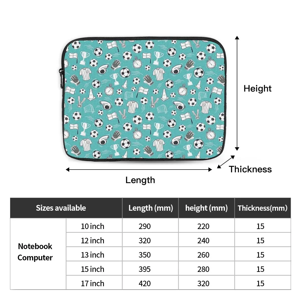 Soccer Pattern Football Pattern Notebook Laptop Bag Case Pouch 10 12 13 15 17Inch For Macbook Air Pro Tablet Shockproof Case Bag