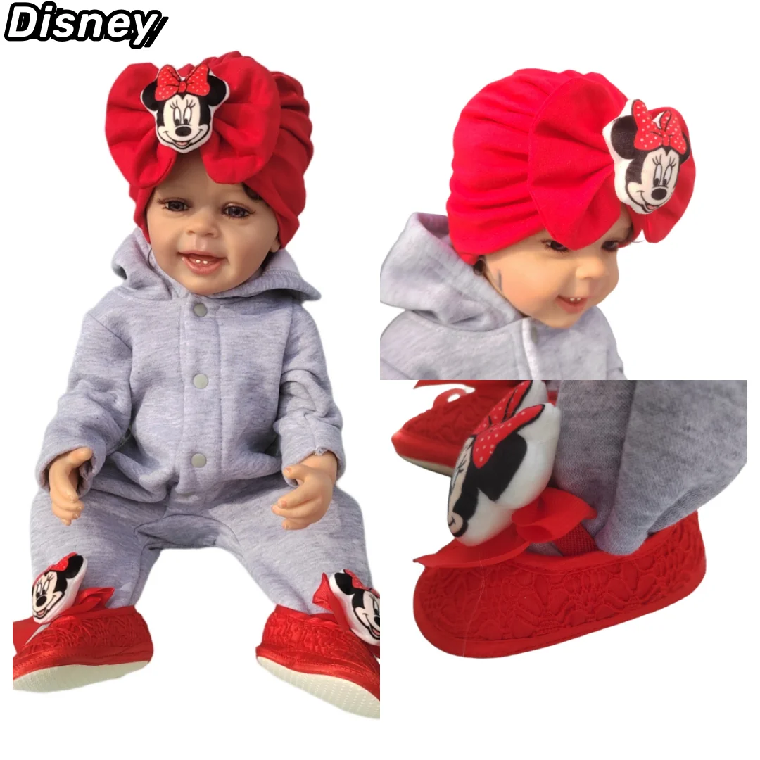 Disney new design Minnie Mouse 3D printed Red Shoes & Hat doll set Princess dress up photography props New Year baby bath gift