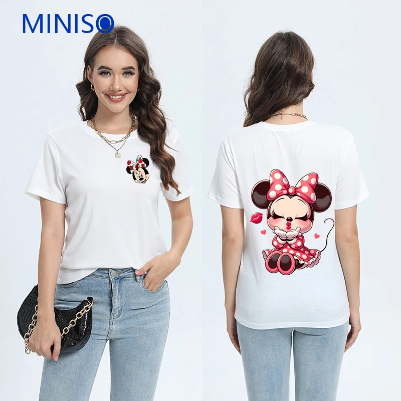 

Custom Y2k T-shirt Clothes Disney Mickey Minnie Printed Brands Trends Large Size Clothing Black t-Shirt Women Short Sleeve Tops