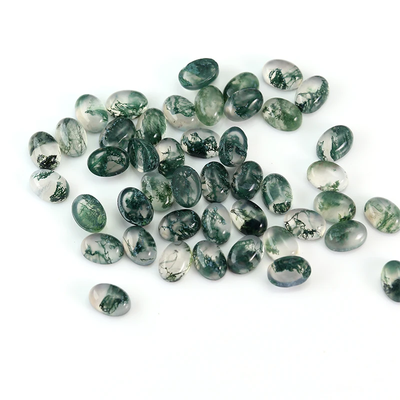 CADERMAY Cab Cut Oval Primary Color Water Plants Glass Natural Moss Agate Loose Stone Beads For Fine Jewelry Making