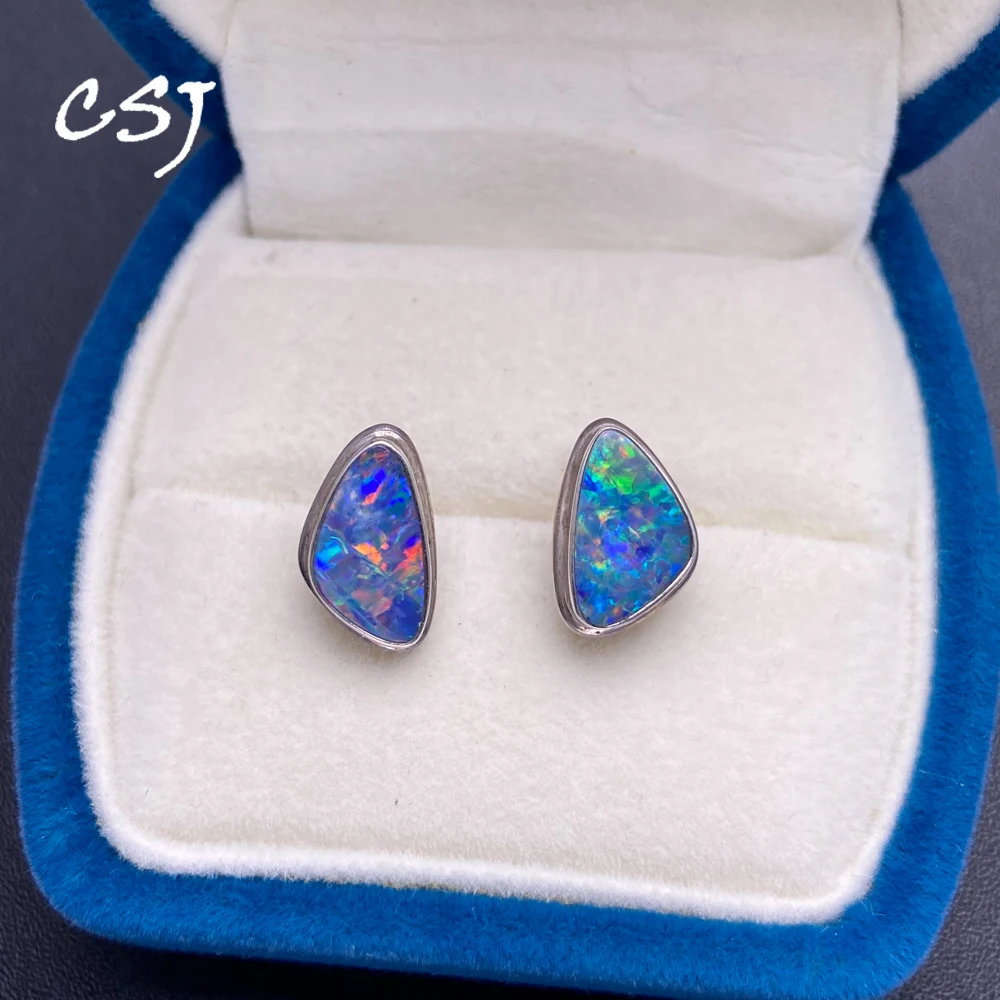 

Sparking Natural Australia Opal Stud Earrings 925 Sterling Silver Fine Jewelry Gemstone 8*12mm for Women Birthday Party Gift