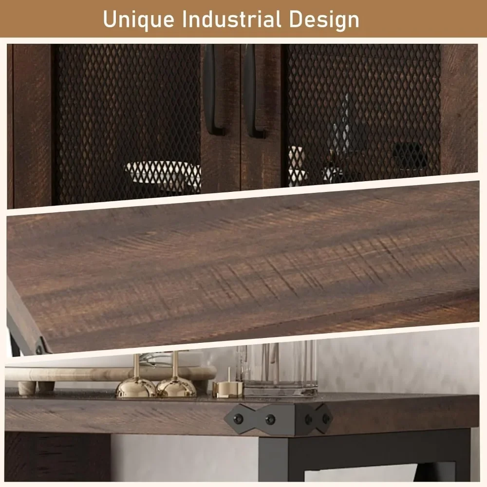 Industrial LED Bar Cabinet com Removível Wine Rack, Licor Rústico Coffee Bar, com Outlet e 16.000 Luzes Coloridas, 55"