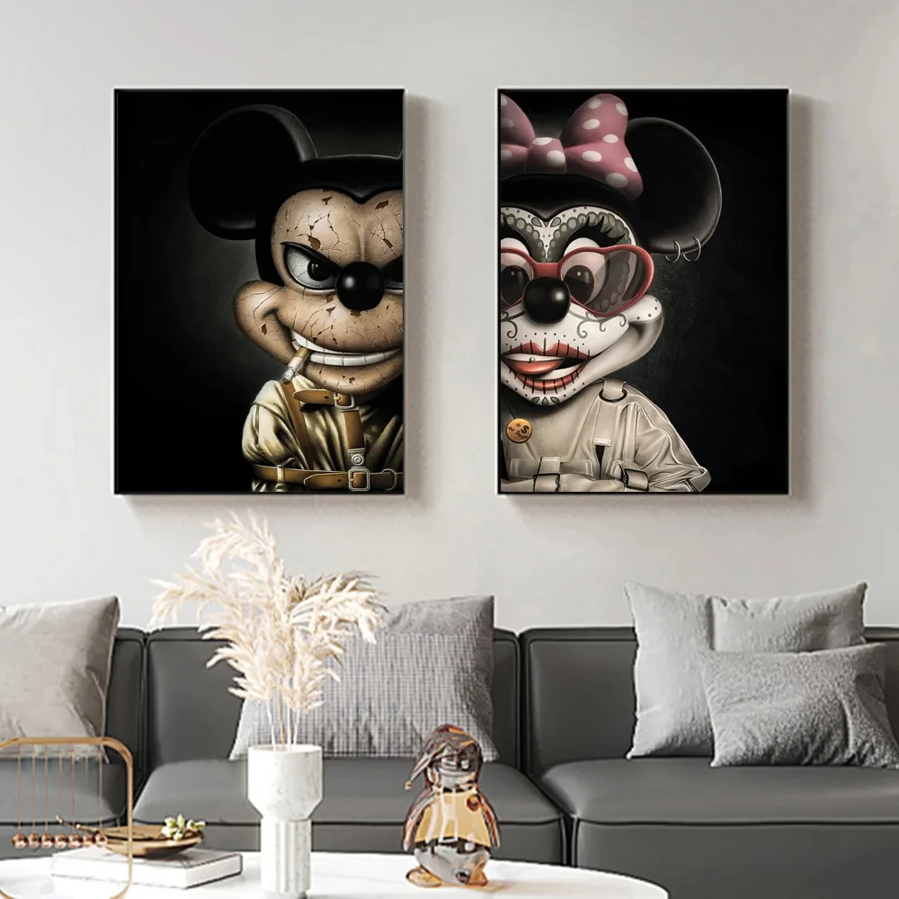 

Fun Gang Bad Mickey and Minnie Poster Tattoo Mouse Canvas Art Mafia Animal Wall Decoration Printmaking Living Room Home Painting