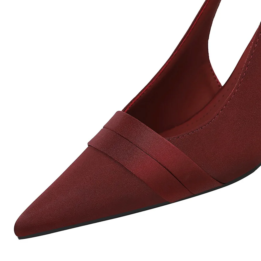 Women New Elegant Dark Purple 9cm High Heels Sandals Female Fashion Satin Valentine Date Shoes Lady Chic Pointed Toe Scarpins image 4