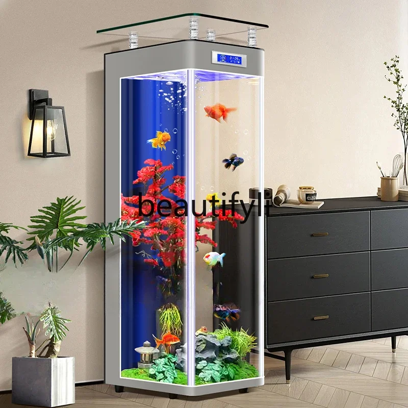 

z.FGAcquario dal pavimento al soffitto Nuovo acquario per pesci rossi contro il muro Acquario domestico Filtrazione ecologica a