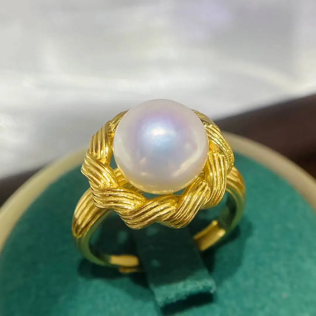 

S925 Sterling Silver Adjustable Ring Mount Settings Findings Mountings Accessory Parts Fittings for 10-11mm Pearls 5pcs/lot