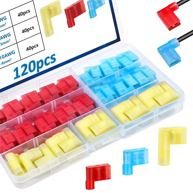 

120 шт. прямоугольные лопаточные соединители, нейлоновые прямоугольные лопаточные соединители, клеммный разъем для проводов 90 градусов-AT36