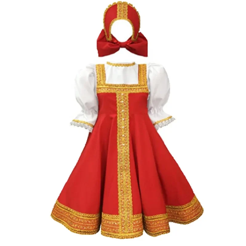 Russian Dance Girls Costume Red Sarafan National Russia Cosplay Folk Fancy Dress Kids Halloween Russian Traditional Clothing