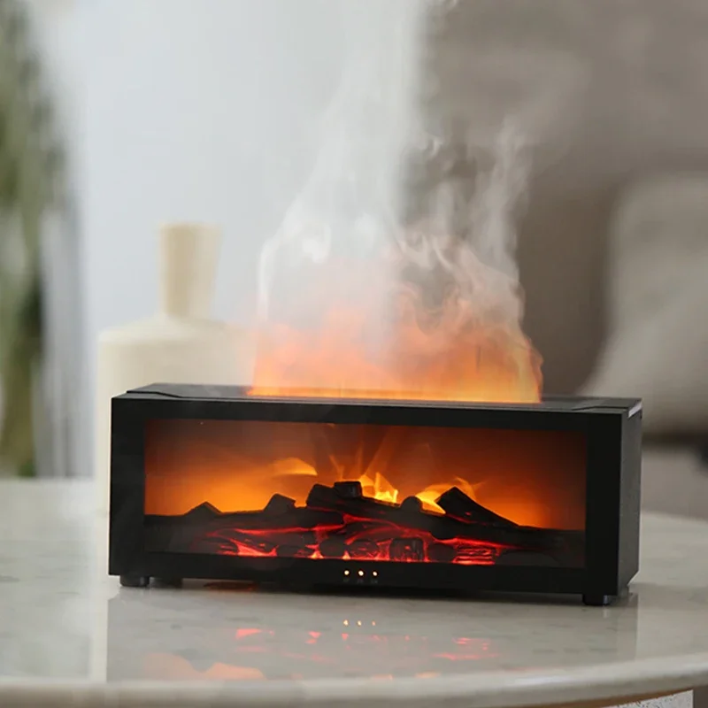 Colorful Flame Fireplace Aroma Diffuser 150ml Waterless Auto-Off Air Humidifier with Timer Remote Control for Home Bedroom Gift image 2