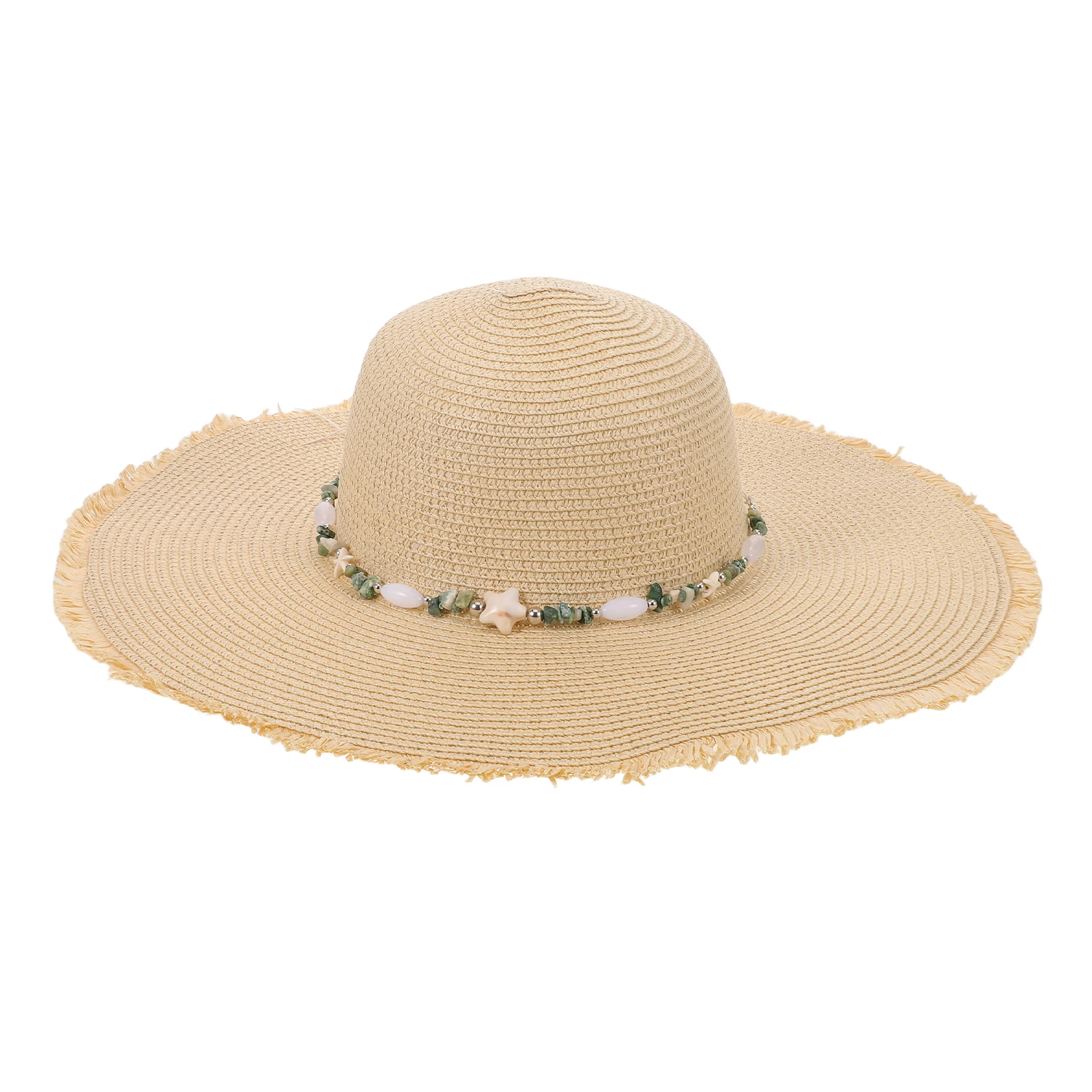 

Big Brim Sun Hat Straw Wide Beach Hats for Women Bucket Sunhat Holiday with Fringe Edge Miss