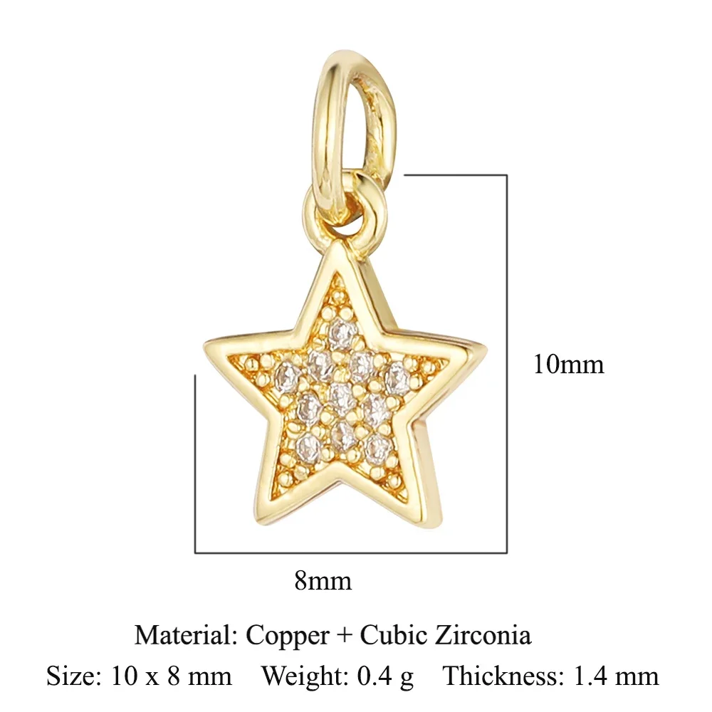 5 stks/partij Ster Hart Sleutel Koper Kubieke Zirkoon Charms Clover Lightning Hoefijzer Racket Maan Armband Oorbel Ketting Hanger