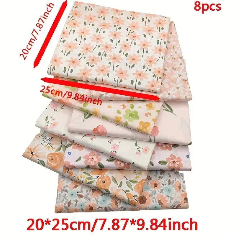 8pcs Cotton twill printed fabric DIY handmade patchwork spring/summer pink flowers are pure cotton floral bed fabric