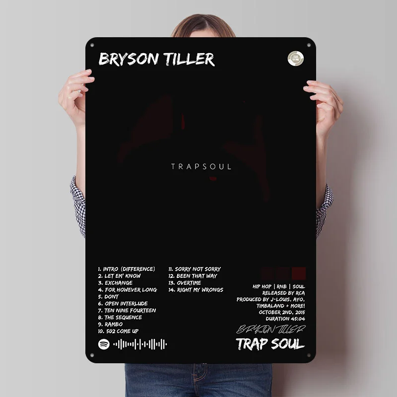 Bryson Tiller Trapsoul Metal Poster Custom Wall Art Retro Vintage Tinplate Signs for Man Cave Coffee Bar Accessories Desk Decor