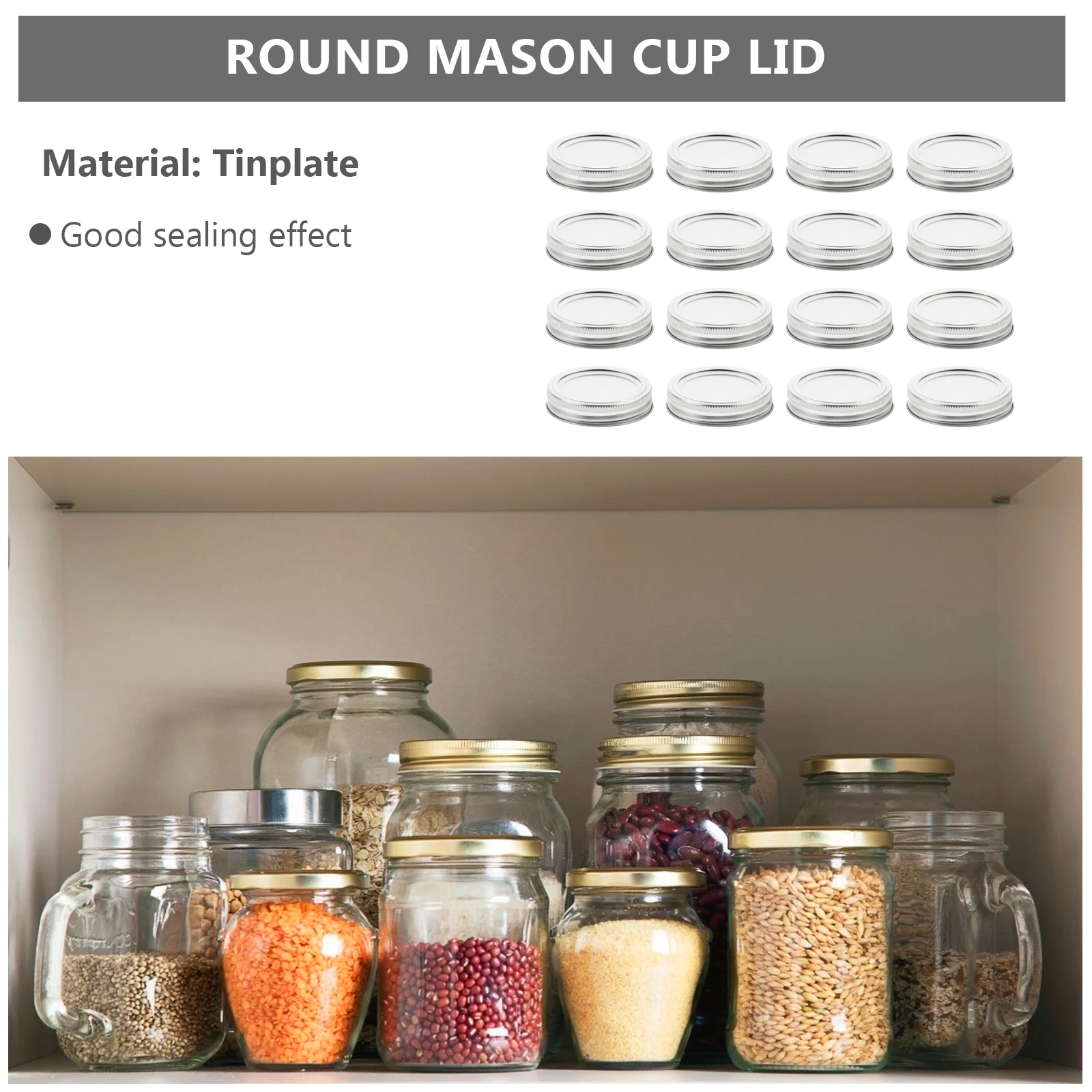 

50 Sets Tinplate Mason Jar Lids Split Covers St Mouth Airtight Storage Reusable Easy Clean Dry Food Kimchi Fruits Juice