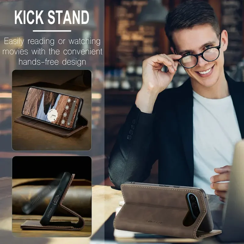 Light Luxury Retro Leather Phone Case for Coque Google Pixel 9 Pro XL 8A 7A 8 7 6 Pro 5G Skin Feel Wallet Flip Stand Card Cover