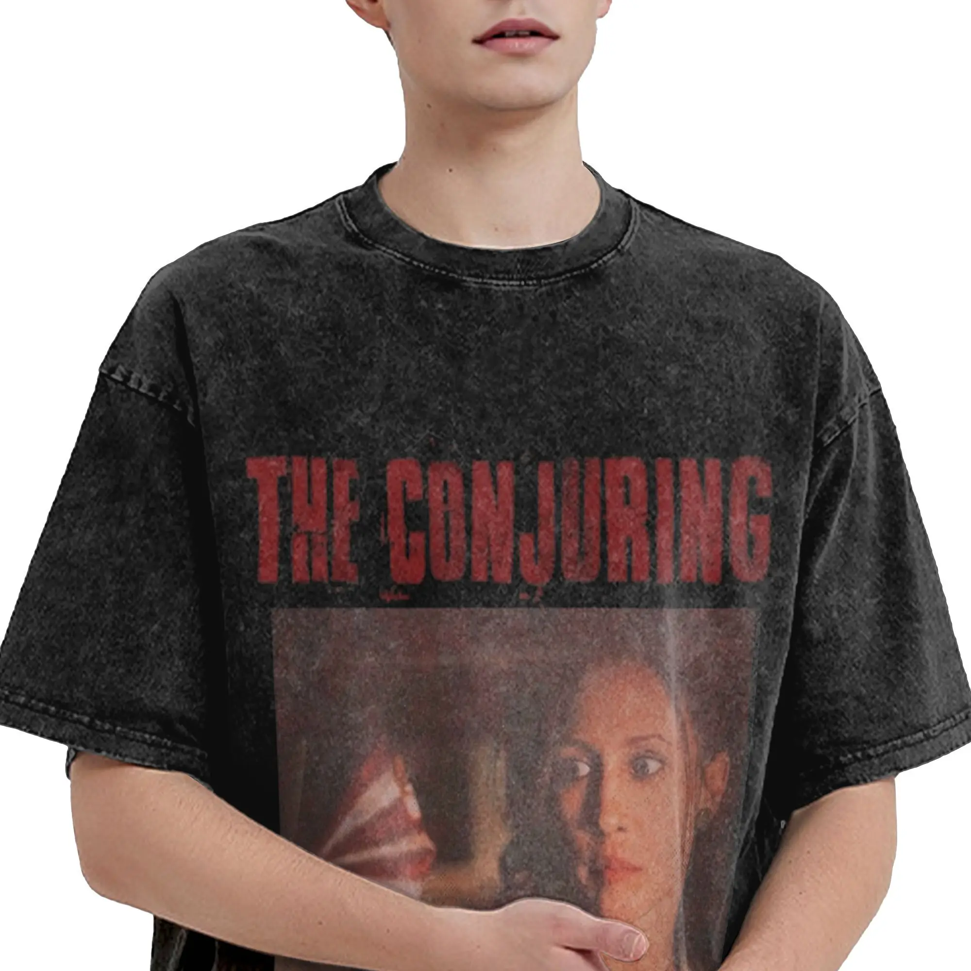 الجدة The Conjuring فيلم تي شيرت الرجال الجولة الرقبة 100% القطن غسلها تي شيرت قصيرة الأكمام تي شيرت الصيف بلايز