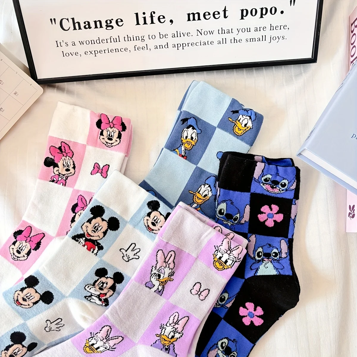 5pairs/set Disney  Mickey cute cartoon socks women's socks combed cotton medium socks anime stockings casual Stitch