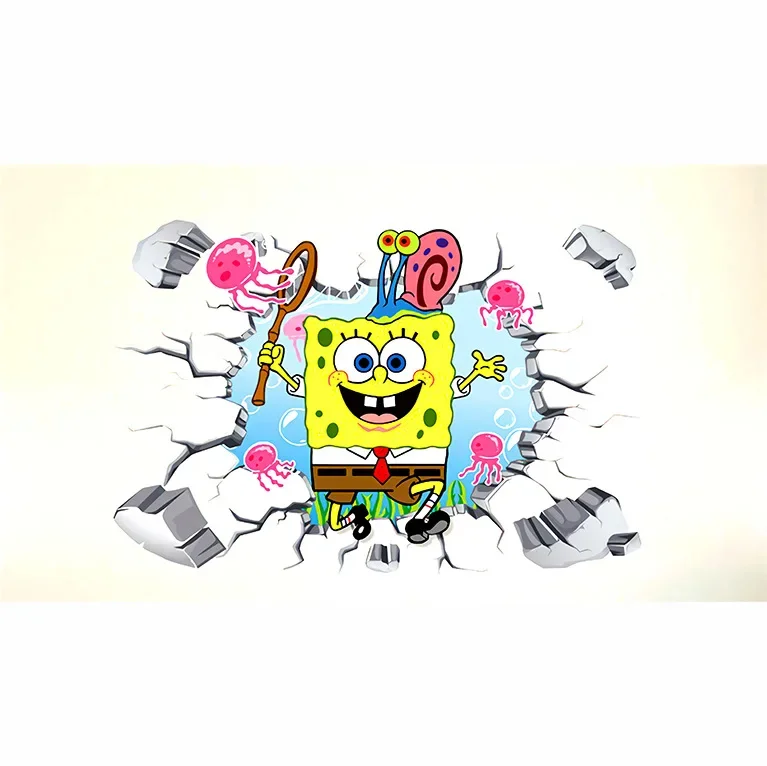 Simulation 3D SpongeBob Schwammkopf Entfernen Farbe Wandaufkleber Schlafzimmer Sofa Raum Dekorative Aufkleber Bemalte Aufkleber 40x60cm