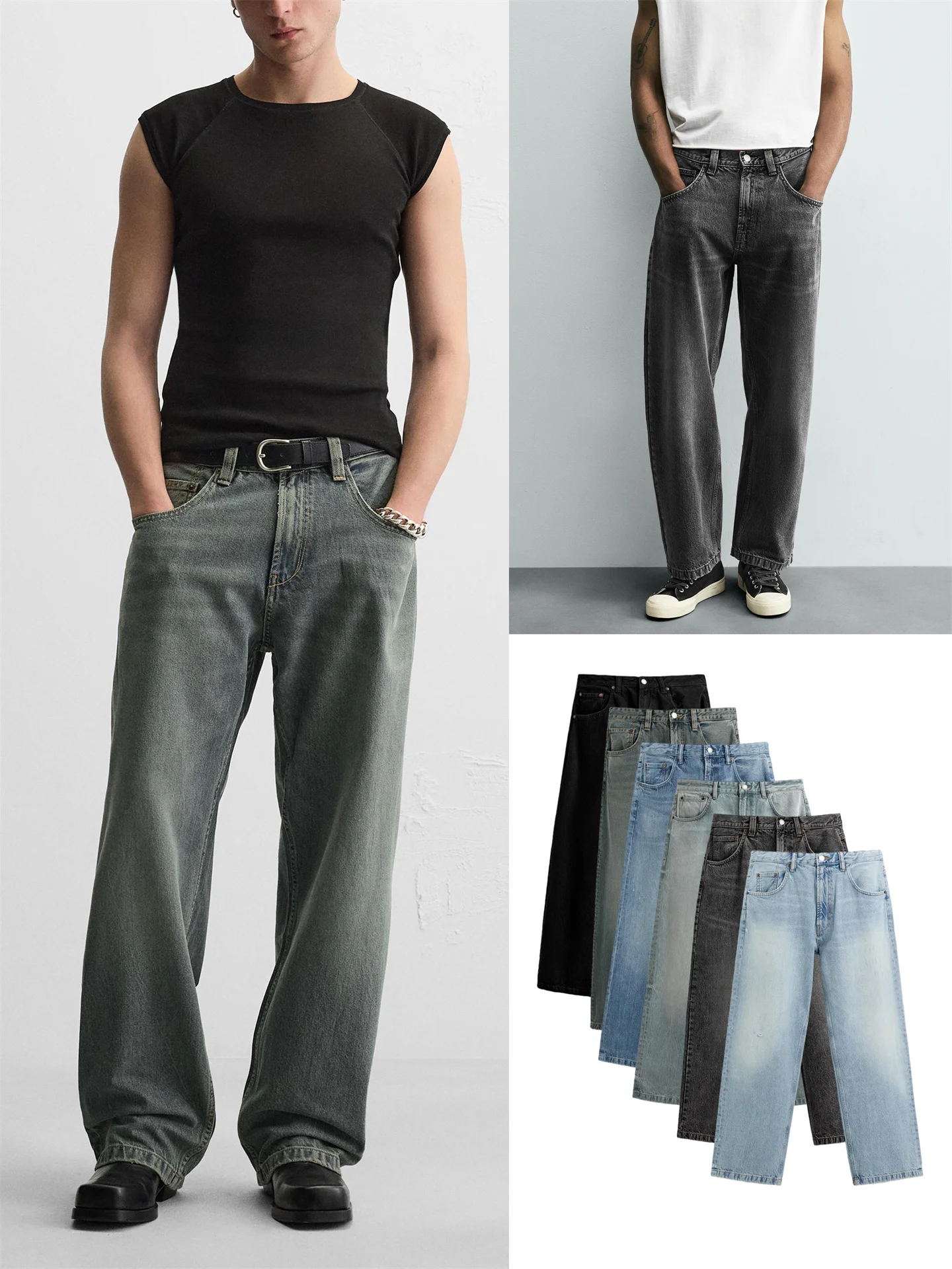 

Autumn Winter Men's Casual Loose Waed American Sle Jeans Multi-Color Long Pants Faionable Trendy Youth ular Straight...