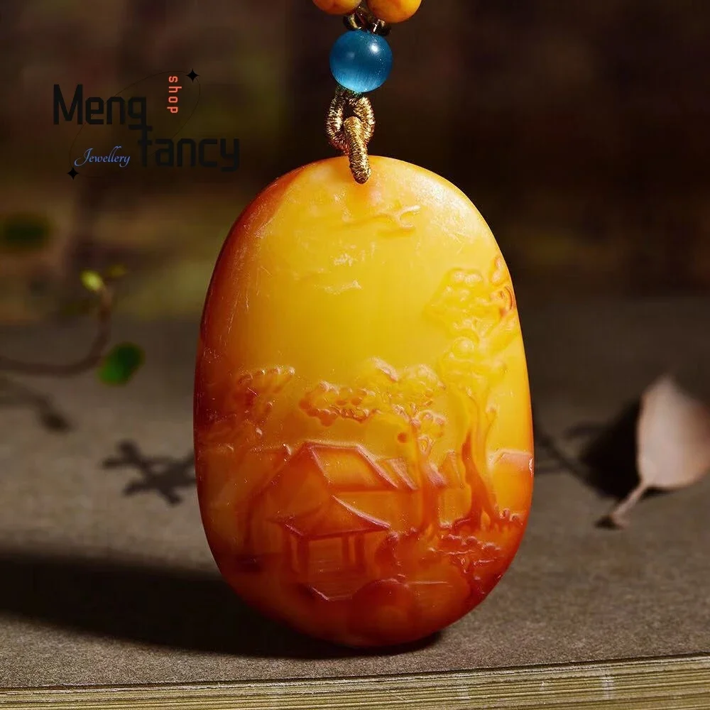 

Old Beeswax Amber Chicken Oil Yellow Frosted Landscape Pendant Natural Exquisite High-grade Fashion Luxury Jewelry Holiday Gifts