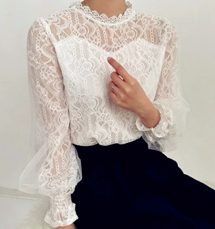 

Women T Shirts Vintage Spring Winter Tees Autumn Mesh Lace Beads Hole Sexy Tops Warm Blouse Top Casual Full Long Sleeve Shirt