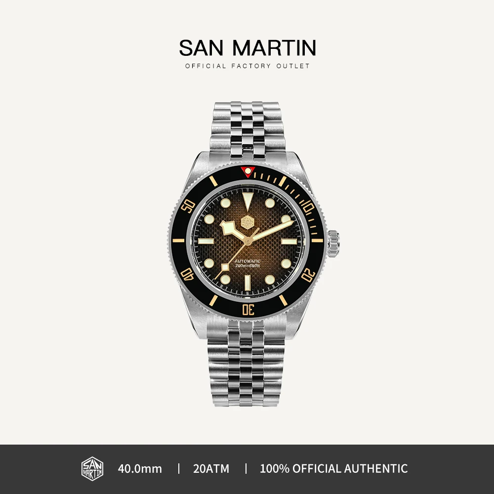 

San Martin Watch New 40mm Luxury Men Diving Watches Waffle Dial NH35 Automatic Mechanical Stainless Steel Waterproof 200m SN0128