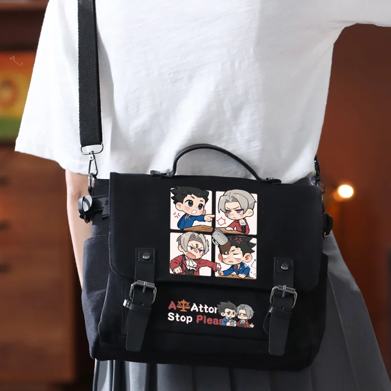 Anime ALIEN STAGEPhoenix Wright Miles Edgeworth Cosplay Men Women Canvas Zipper Backpack Messenger Bags Shoulder Bag Gift