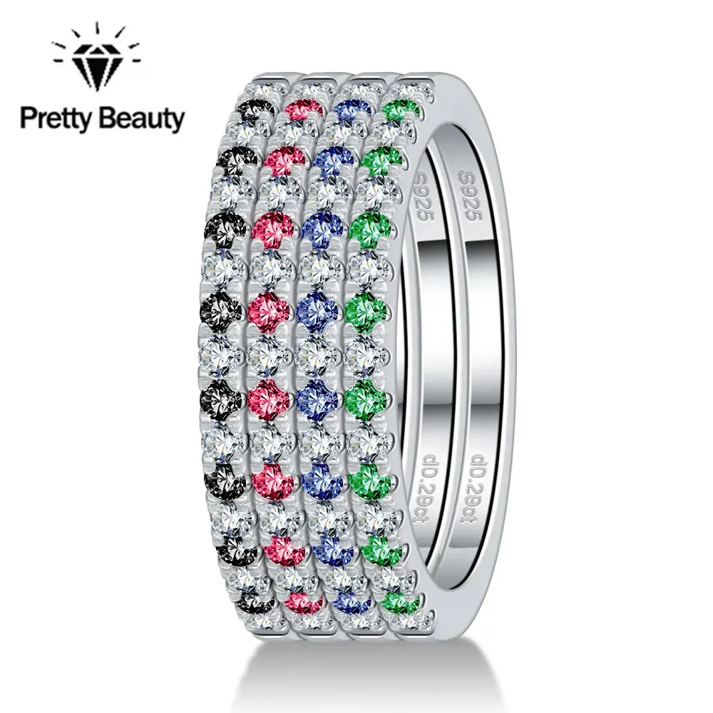 

Изысканное кольцо Pretty Beauty S925 из серебра с изумрудами и муассанитами, полукольцо с чередующимися камнями, обручальное кольцо для женщин, ювелирное украшение для вечеринок