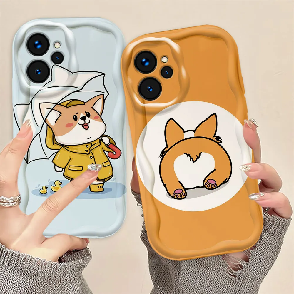 

Cute Cartoon Funny Dog 3D Wave Phone Case For REALME 5 6 7 7I 8 10 11 12 C20 C33 C35 C55 C63 C65 C67 GT 3 NARZO 50 Silicone Case