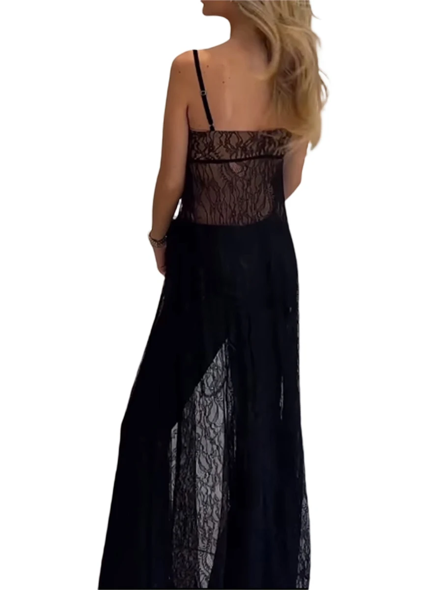 Elegancka sukienka plażowa bez rękawów z cekinami i rozcięciem z boku Sukienka plażowa midi w kolorze czarnym Vintage