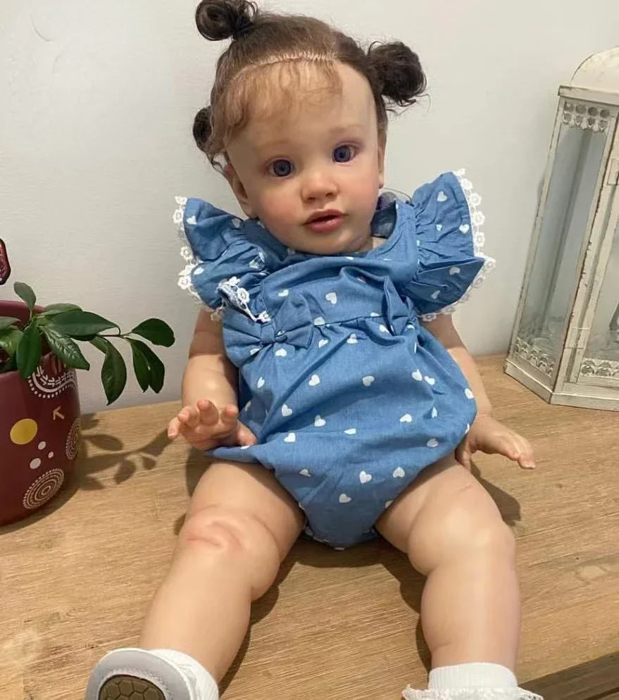 26''artiste peinture Reborn bébé Pippa avec cheveux bruns enracinés à la main déjà fini poupée avec différentes poupées habillées pour fille