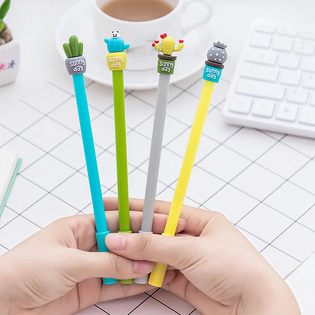 Cartoon Gel Pen Potted Cactus Student 0.5mm Signing Markers Home Office Quick Drying Doodle Pen