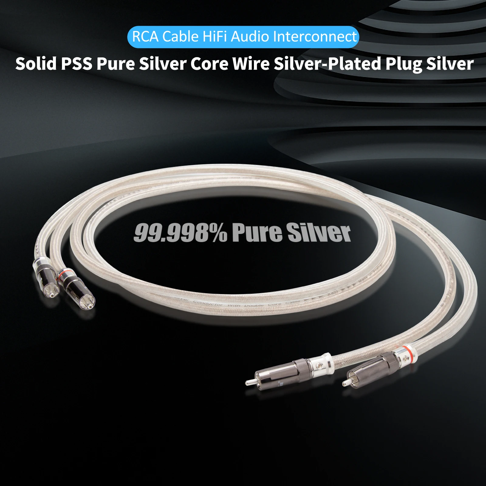 Pair Preffair 99.99% Pure Silver RCA Cable HiFi Audio Interconnect Solid PSS Pure Silver Core Wire Silver-Plated Plug Connector