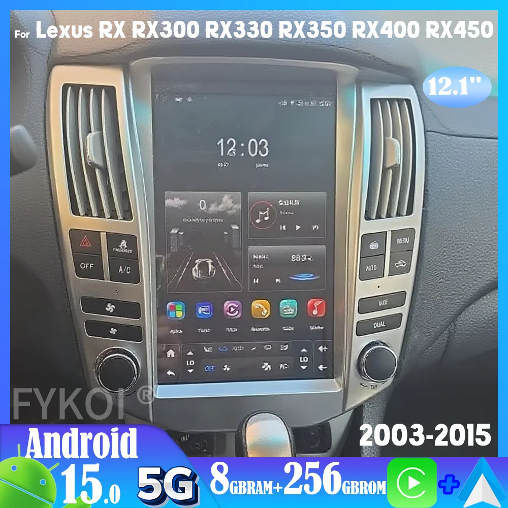 

Android15 Tesla Screen For Lexus RX RX300 RX330 RX350 RX400 RX450 Harrier 2003-2015 Car Multimedia Player Radio Wireless Carplay