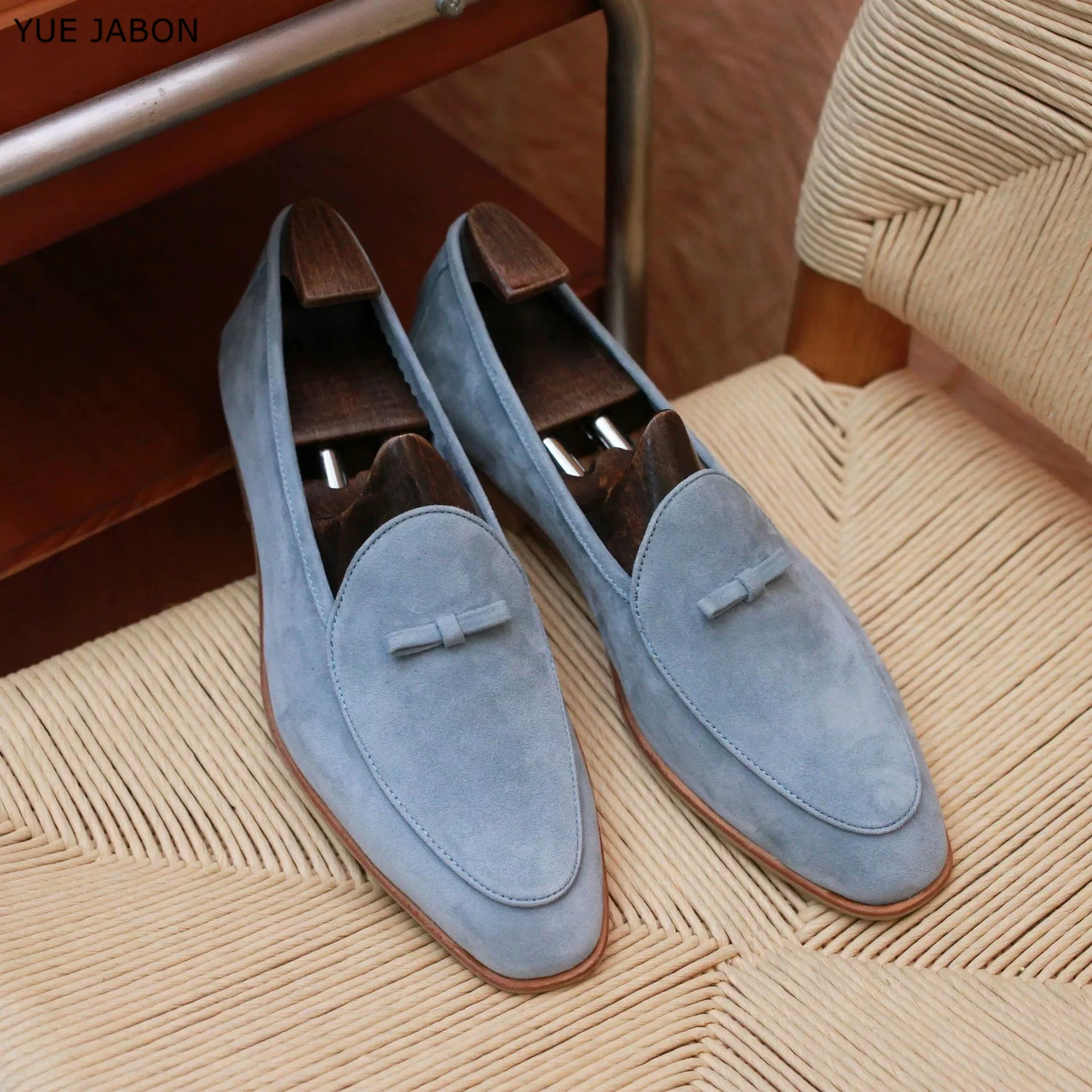 

Blue Business Male Genuine Leather Square Toe Slip On Top Quality Casual Shoes Handmade Solid Color Sheepskin Low-Heel Loafers