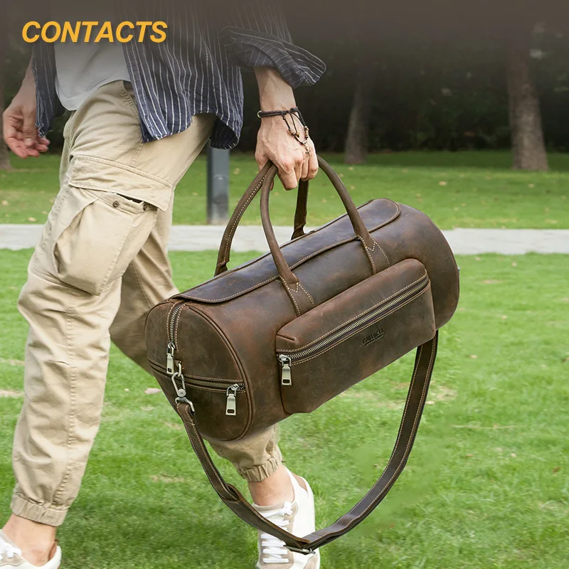 

HTS-MB314Unisex retro crazy horse leather large capacity travel storage bag, casual leather hand-held travel bag