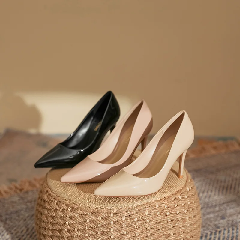 

Gorasion New Summer Women's Pointed Toe Pumps High Heel Leather Solid Mary Jane Shoes Slip on Shallow Dress Shoes Lady Handmade