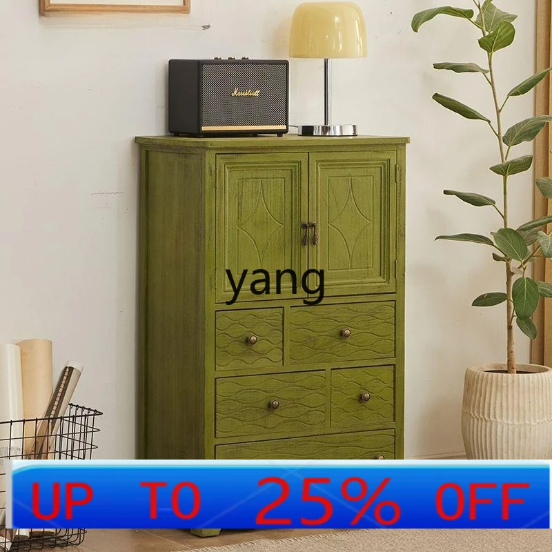 LH solid wood chest living room wall storage bedroom multi-layer retro storage cabinet