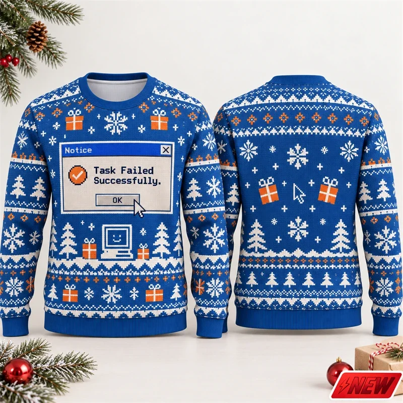 Unisex Fashion Ugly Christmas Fake Sweater Men Merry Christmas  3D Print Funny Computer Message Graphic Sweatshirt Men Clothing