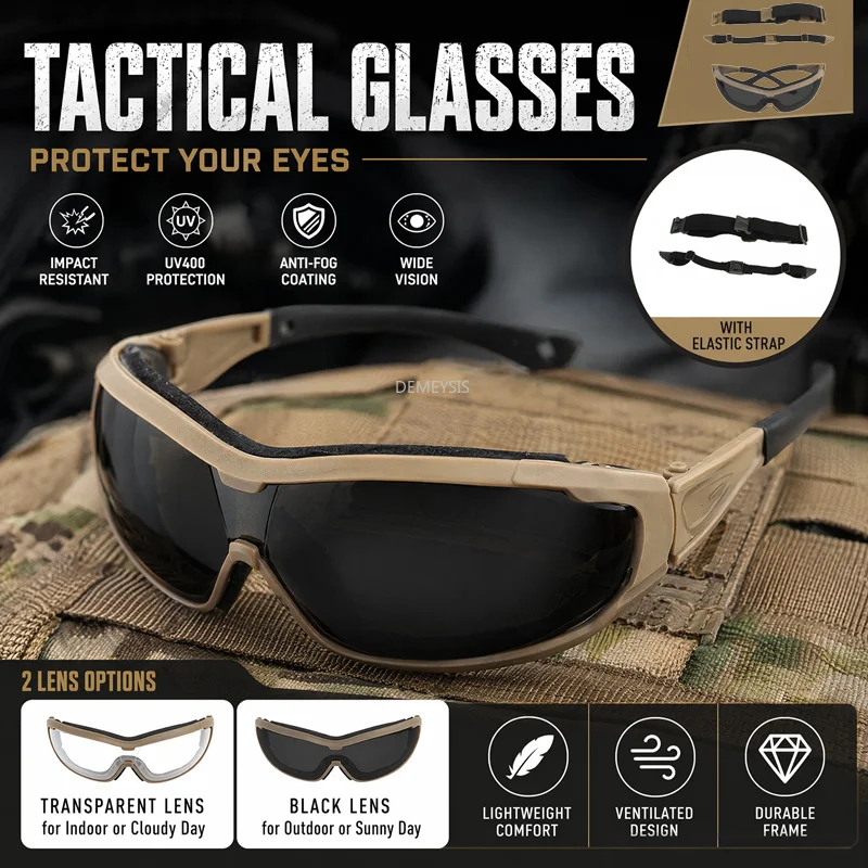 Airsoft Glasses Sports Sunglasses UV Protection Hiking Motorcycle Riding Eyewear Tactical Shooting Hunting Protection Goggles