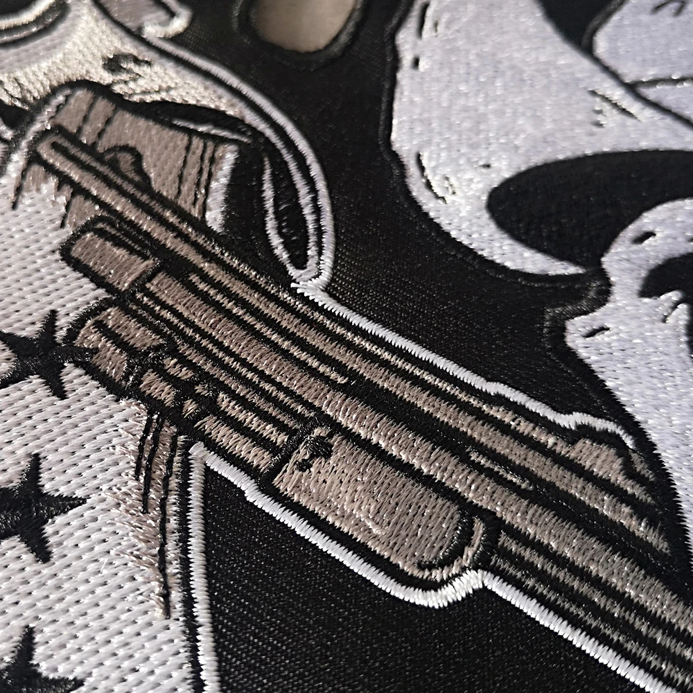 Righteous  Double Gun Skeleton Embroidery  Patch Back Logo Motorcycle Horseman  Personalized Leather Vest Decoration 29*29cm